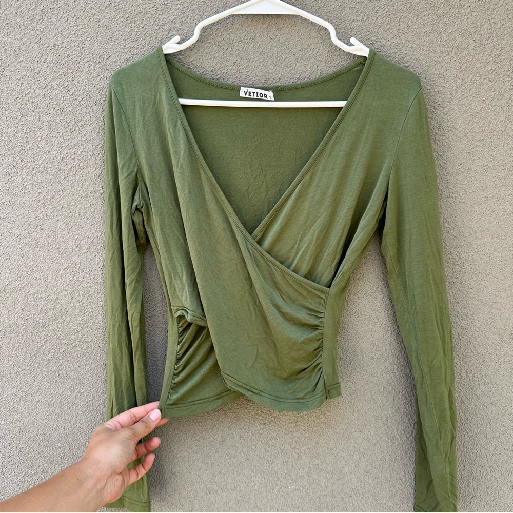 Cropped Crossbody Long Sleeve Top